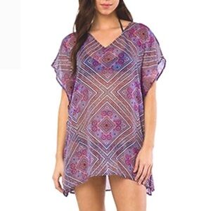 O’Neill Semi Sheer Tunic Swim Cover Up Top Purple Blue Oversized Small